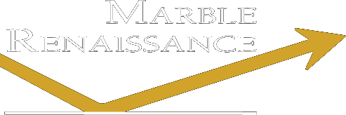 Marble Renaissance Logo: Gold arrow reflecting off of horizontal line with Marble Renaissance above